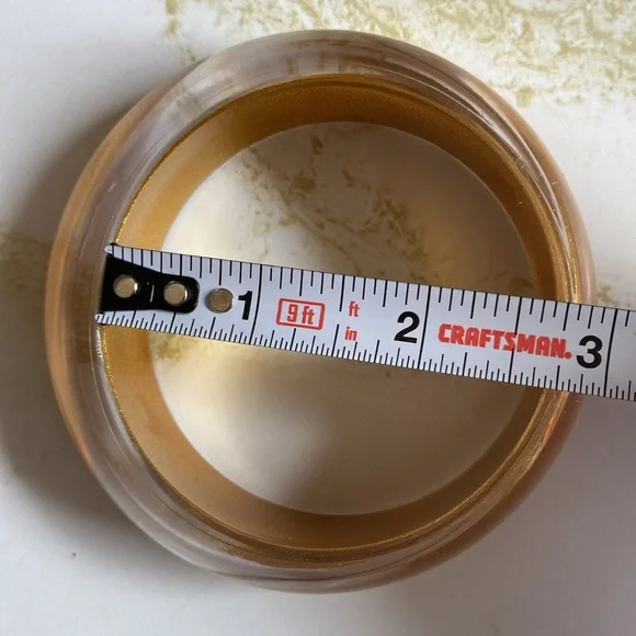 Vintage Lucite Asymmetrical Chunky Bangle Transparent Gold Clear Large Bracelet - Picture 15 of 16